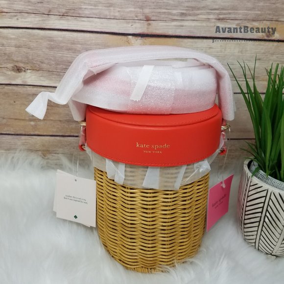 Kate Spade Picnic Cherries Wicker Crossbody Bucket - Picture 9 of 16